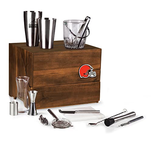PICNIC TIME NFL Madison Acacia Tabletop Bar Tool Set, Bartender Kit with Stand, Bar Accessories Set
