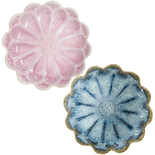 Lotus Ceramic Jewelry Tray, Small Trinket Jewelry Ring Holder Organizing Dish, for Parents Daughter Friends Sister, Birthday Gifts for Women, Retro Blue & Pink - color: Retro Blue & Pink
