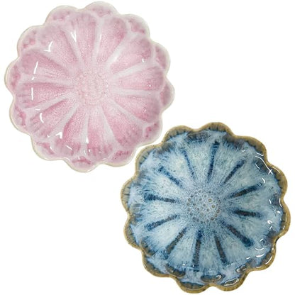 Lotus Ceramic Jewelry Tray, Small Trinket Jewelry Ring Holder Organizing Dish, for Parents Daughter Friends Sister, Birthday Gifts for Women, Retro Blue & Pink - color: Retro Blue & Pink