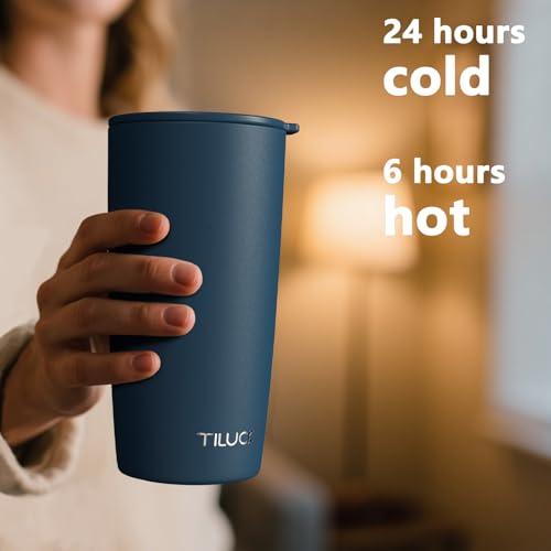 TILUCK 20 oz Insulated Coffee Tumbler with BPA-Free Lid | Travel Coffee Mug, Dishwasher Safe, Cup Holder Friendly, Double-Wall Vacuum Insulation for Hot & Cold Drinks, Matte DarkBlue - color: Matte DarkBlue, size: 20 Ounces