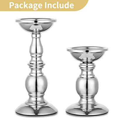 Nuptio Pillar Candle Holders Metal Candle Holder Ideal for 3 inches Candles, Silver Candle Holder for Living Room, Gardens, Spa, Aromatherapy, Incense Cones, Wedding, Party, 2 Pcs | (S + L) Metal Candle Holder for Living Room Gardens Spa Aromatherapy Ince