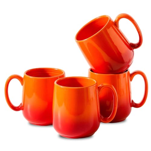 HASENSE Set of 4 Ombre Coffee Mugs, 15oz Large Ceramic Cups – Dishwasher & Microwave Safe, Orange Gradient Cappuccino Latte Tea Handle Cup, Housewarming Gift - color: GradationOrange, size: Set of 4