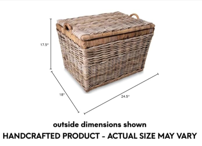 The Basket Lady Lift-Off Lid Wicker Storage Basket, L, Serene Grey | Outside: 24.5" L x 18" W x 17.5" H | Inside: 21.5"L x 15.5"W x 14"H - Handcrafted by artisans from natural rattan - color: Serene Grey, size: Large