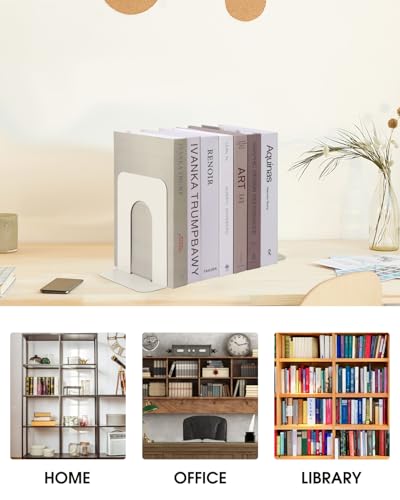Honagu Bookends, Metal Book Ends, Bookends for Shelves, Book Holder Stopper for Heavy Books, /CDs/DVDs (1 Pair/2 Pieces, Milky White) - color: Milky White