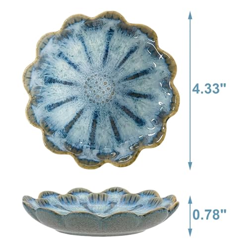 Lotus Ceramic Jewelry Tray, Small Trinket Jewelry Ring Holder Organizing Dish, for Parents Daughter Friends Sister, Birthday Gifts for Women, Retro Blue & Pink - color: Retro Blue & Pink