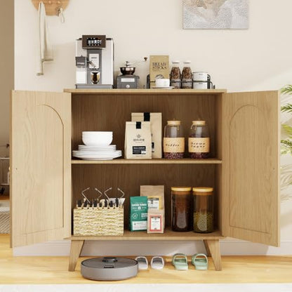 Sideboard Buffet Cabinet with Storage,Accent Cabinet,Coffee Bar Cabinet | JZXSHD Farmhouse Storage Sabinet with Adjustable Shelf & Solid Wood Legs for Living Room, Kitchen, Entryway, Natural - color: Natural