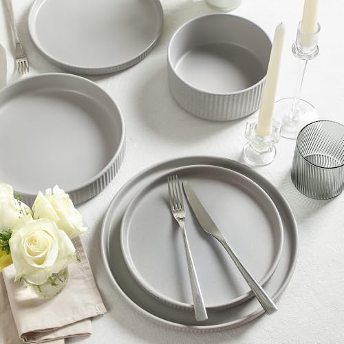 Stone Lain Haven Stoneware 32-Piece Dinnerware Set, Plates and Bowls Sets for 8, Grey Dish Set, Includes Dinner and Salad Plates, Cereal Bowls, Glassware, Microwave & Dishwasher Safe - color: Gray, size: 32-Piece - Drinking Glasses