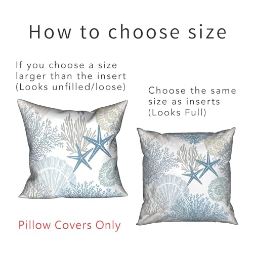 Coastal Pillow Covers Set of 2, 20x20, Blue | Soft Velvet Touch, Beach Nautical Starfish Ocean Themed, Decorative Pillow Cases for Bedroom Living Room Sofa - size: 20" x 20" (Pack of 2)