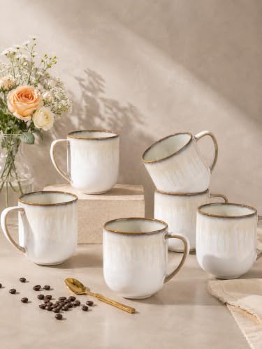 LERATIO 12OZ Ceramic Coffee Mugs Set of 6, Large Porcelain Coffee Cups With Large Handle For Latte,Cappuccino,Milk,Cocoa,|Dishwasher&Microwave Safe Mug Sets,Ideal for Man,Woman,Dad, Mom - color: reactive glaze-Dusk Snow Amber