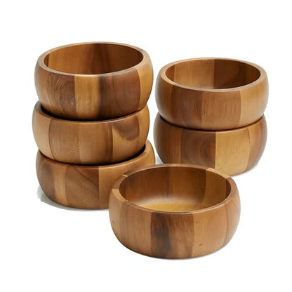 Woodard & Charles Set of 6 Acacia Wood Large Ind. Salad Bowls, 6.5" x 2.5" | Wood Individual Serving Bowls For Salad, Snacks, Fruit, Nuts, Candy And Chips; Perfect For Entertaining And Everyday Use - size: Acacia Wood Individual Bowls - Set of 6