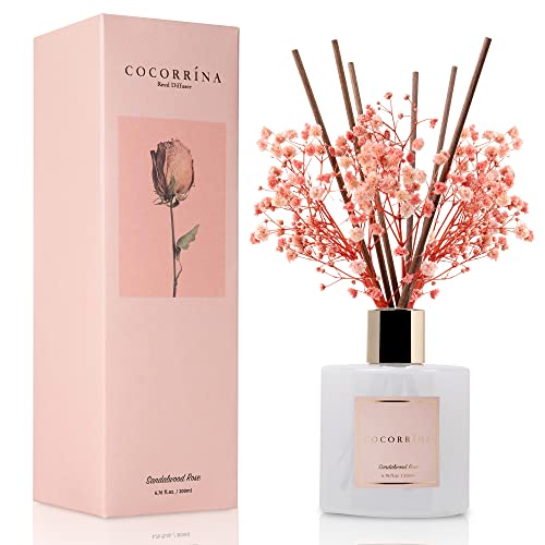 Premium Reed Diffuser Set with Preserved Baby's Breath & Cotton Stick Sandalwood Rose | 6.7oz Scent Fragrance Oil Diffuser for Bedroom Bathroom Home Décor - size: 6.7 Ounce/1pack