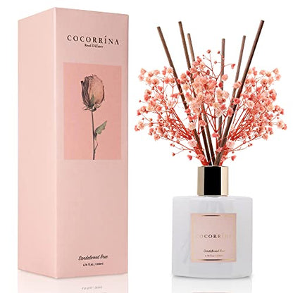 Premium Reed Diffuser Set with Preserved Baby's Breath & Cotton Stick Sandalwood Rose | 6.7oz Scent Fragrance Oil Diffuser for Bedroom Bathroom Home Décor - size: 6.7 Ounce/1pack