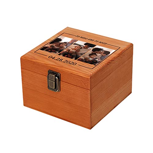 Personalized Memory Box with Photo & Text Custom Wooden Keepsake Box with Lids Wood Storage Box Customized Picture, Gifts for Wedding Anniversary Birthday Graduation Memorial Day - color: Custom 3 photos, size: 5.5" x 5.5" x 3.9" (L x W x H)