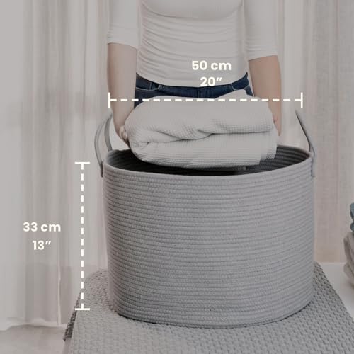 OrganiHaus Round Toy Basket & Blanket Basket, Cotton Rope 20x13" | Full Gray - Round Cotton Rope Basket, 20x13" - color: Full Gray, size: Wide