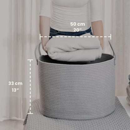 OrganiHaus Round Toy Basket & Blanket Basket, Cotton Rope 20x13" | Full Gray - Round Cotton Rope Basket, 20x13" - color: Full Gray, size: Wide