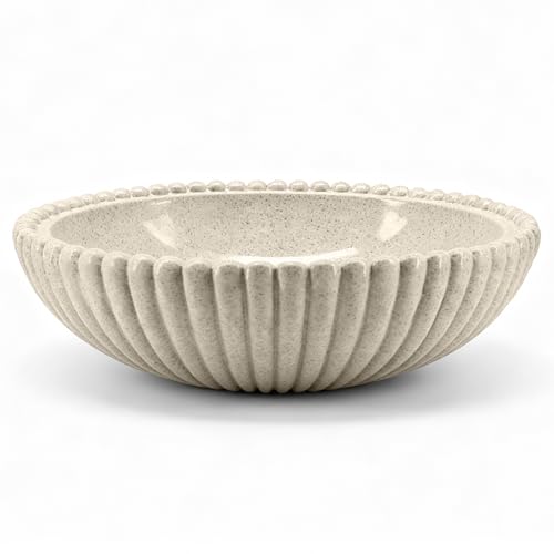 Large Resin Decorative Bowl 12 Inch, Fruit Bowl Sandstone Ruffle Key Bowl for Coffee Table Shallow Centerpiece Bowl Catch All Bowl for Kitchen Counter, Entryway, Living Room - size: 12 Inch