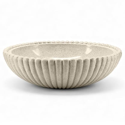Large Resin Decorative Bowl 12 Inch, Fruit Bowl Sandstone Ruffle Key Bowl for Coffee Table Shallow Centerpiece Bowl Catch All Bowl for Kitchen Counter, Entryway, Living Room - size: 12 Inch