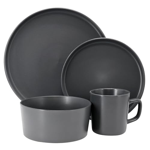 Elama Luxmatte Modern and Contemporary Stoneware Dinnerware Set in Matte, Service for 4 (16, Dark Gray) - color: Dark Gray