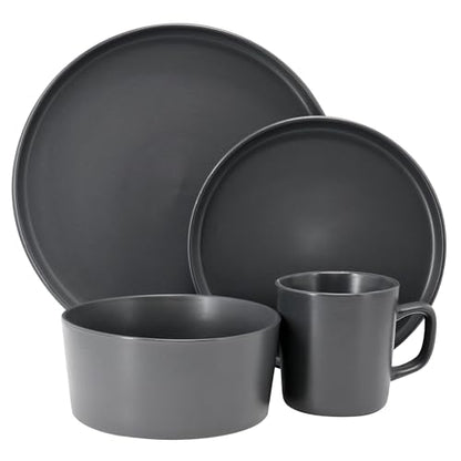 Elama Luxmatte Modern and Contemporary Stoneware Dinnerware Set in Matte, Service for 4 (16, Dark Gray) - color: Dark Gray