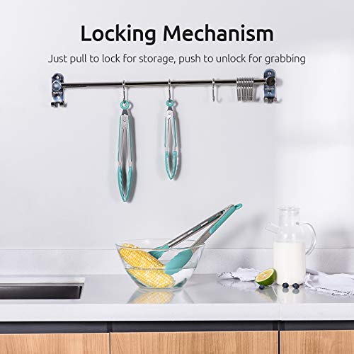 U-Taste 600℉ Heat Resistant Food Grade Non Stick Firm Cooking Tongs Set of 3, and 600ºF Heat Resistant 11.38in Flexible Non-Stick Spatula & Spoon Spatula Set of 2 (Aqua Sky)