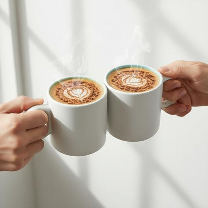 12oz White Ceramic Coffee Mugs, Set of 4 | Pastel glazed interior, wide handles, for latte, tea & cocoa, microwave & dishwasher safe