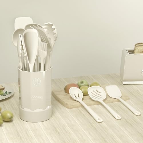 Silicone Kitchen Utensils Set,Utensils Sets for Cooking, Dishwasher Safe | Seamless Spatula Set for Nonstick Cookware, BPA-Free,Heat Resistant up to 600°F, Housewarming Gift, Cream White - color: Cream White