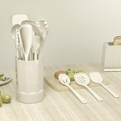 Silicone Kitchen Utensils Set,Utensils Sets for Cooking, Dishwasher Safe | Seamless Spatula Set for Nonstick Cookware, BPA-Free,Heat Resistant up to 600°F, Housewarming Gift, Cream White - color: Cream White