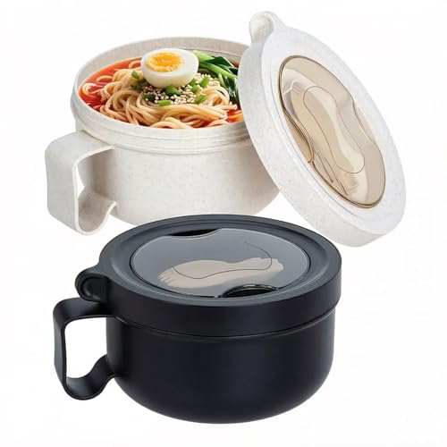 OZY Microwave Bowl Set with Lids and Handles,Ramen Noodles Cup Mug for Instant Noodles,Oatmeal,Salad,Soup,Cereal,Ideal for Home,Office, Dorm,BPA-Free (Black Beige) - color: Black Beige
