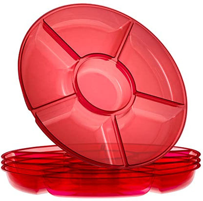 Plasticpro 6 Sectional Round Plastic Serving Tray/Platter (4, Red) - color: Red