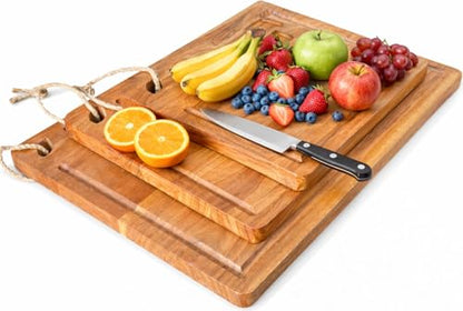Acacia Wood Cutting Board Set of 3, Wooden Chopping Boards, 15x10" | Large Wooden Chopping Boards for Meat, Vegetables, Cheese & Charcuterie, Heavy Duty - color: Natural, size: 15x10"