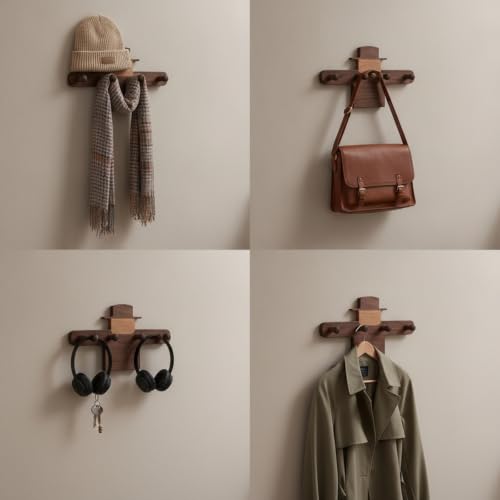 Wall Hook Wooden Coat Rack Organizer Hanger Peg Rail with Scarecrow Figure Solid Wood Design Rounded Pegs Smooth Edges, Scarecrow Coat Hook 6 Hooks, 53cm X 31cm X 1.6cm - size: 53cm X 31cm X 1.6cm, style: Scarecrow Coat Hook 6 Hooks