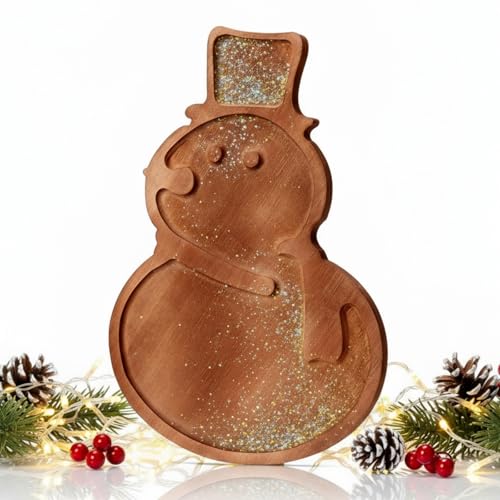 Snowman Christmas Serving Tray Platter Charcuterie Board Christmas Wood Serving Dish Cutting Board Rustic Farmhouse 11.42 x 10.43 Inches Table Plate for Cheese Food Fruit Party - style: Snowman