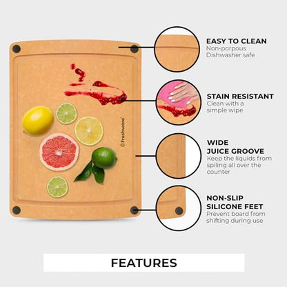 Freshware Wood Cutting Board for Kitchen, Juice Groove, Non-Slip Silicone Feet, Dishwasher Safe, Large, 15" x 11.25", Natural - color: 15" x 11.25" [Groove] [Natural Slate], size: 15"L x 11.3"W