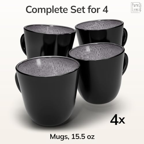 Large Stoneware Coffee Mugs Set of 4, 15.6 oz Coffee Cups with Reactive Glaze, Lead-Free, Dishwasher & Microwave Safe, Stain Resistant for Cocoa, Latte, Cappuccino & Tea, Dark Gray - color: Dark Gray, size: Mugs (4x)