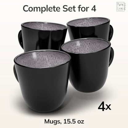 Large Stoneware Coffee Mugs Set of 4, 15.6 oz Coffee Cups with Reactive Glaze, Lead-Free, Dishwasher & Microwave Safe, Stain Resistant for Cocoa, Latte, Cappuccino & Tea, Dark Gray - color: Dark Gray, size: Mugs (4x)