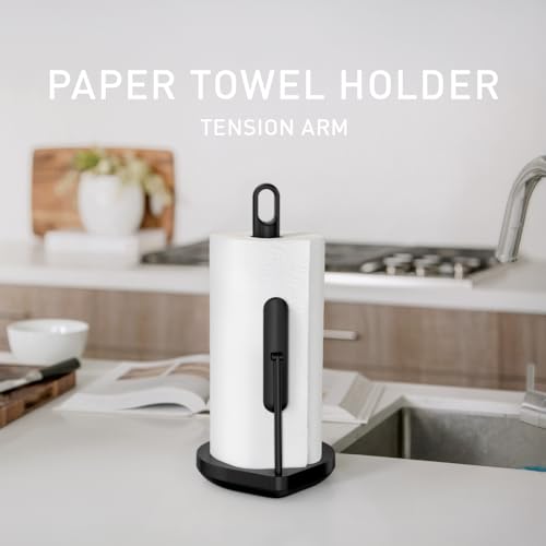 simplehuman Tension Arm Countertop Paper Towel Holder, Easy One-Handed Tear, Standing Weighted Base with Finger Loop, Heavy Duty, Matte Black Steel - color: Black Stainless Steel