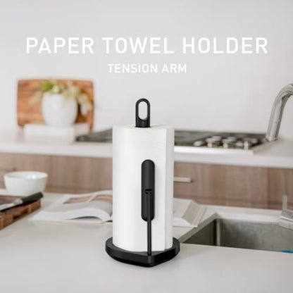 simplehuman Tension Arm Countertop Paper Towel Holder, Easy One-Handed Tear, Standing Weighted Base with Finger Loop, Heavy Duty, Matte Black Steel - color: Black Stainless Steel