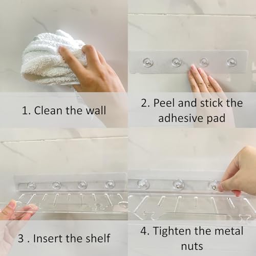 Acrylic Shower Shelves, Adhesive Shelf, Floating Shower Caddy Organizer for Home Decor,Clear Shower Shelf,No Drilling Wall Mounted Bathroom Shelves