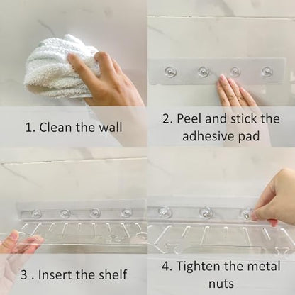 Acrylic Shower Shelves, Adhesive Shelf, Floating Shower Caddy Organizer for Home Decor,Clear Shower Shelf,No Drilling Wall Mounted Bathroom Shelves