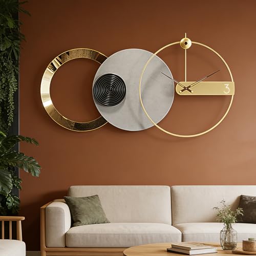 Oversized Wall Clock for Living Room,Large Modern Nordic Metal,Silent Movement Wall Clocks Battery Operated, Mid-Century Modern Home Decoration for Bedroom Living Room Office,47" X 25" - color: Black, size: 47" x 25"