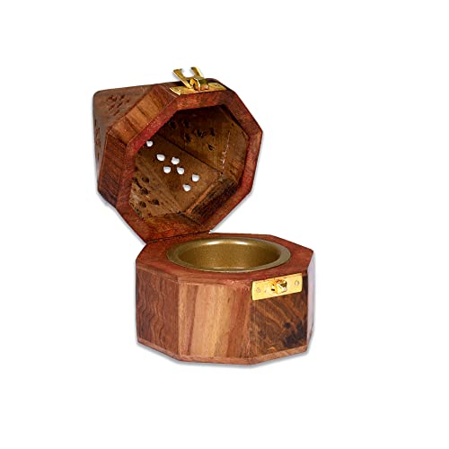 Bless-International Traditional-Handmade-Burner Wooden-Incense-Stick-Holder Ash-Catcher-Stand for-Aromatherapy-Meditation-Yoga (5 Inch Octa Temple Wooden Charcoal/Cone) - color: Octa Temple
