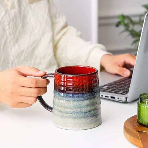 Mkour 23oz Extra Large Ceramic Coffee Mugs, Handmade Cup, Big Tea Cups with Large Handle for Office and Home, Microwave and Dishwasher Safe (Ink Red) - color: Ink Red