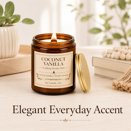 Coconut Vanilla Scented Candles for Home, 9oz Long Burning Soy Candles for Women, Wood Wick Natural Non Toxic Candle Jar, Aromatherapy Candle Gift for Home Bedroom Bathroom Office - color: 1 Pack Coconut Vanilla Candle with Wood Wick