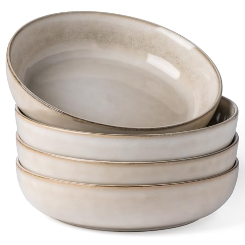 GBhome 8.75'' Large Ceramic Pasta Bowls, 38oz Stoneware Pasta Serving Bowls Set of 4 for Kitchen, Wide Bowls for Fruit,Pasta,Salad,Oatmeal,Meal, Microwave Safe, Reactive Glaze-Cappuccino - color: Cappuccino