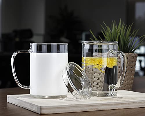 LUXU Glass Coffee Mugs (Set of 2),27oz Large Glass Coffee Cups Clear Glass Tea Cups Overnight Oats Containers with Glass Lid,Cute Coffee Bar Accessories,Iced Coffee Glasses for Latte,Cereal,Yogur - style: 27 oz large coffee mugs