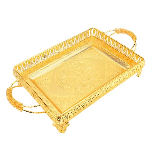 Metal Serving Tray for Food Snacks Fruit, Decorative Rectangle Party Platter, European Style Gold Tray with Raised Edges, Large Serving Dish for Home Decor and