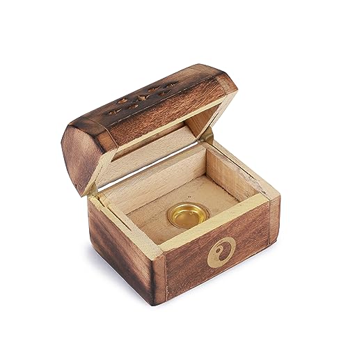 Bless-International Traditional-Handmade-Burner Wooden-Incense-Stick-Holder Ash-Catcher-Stand for-Aromatherapy-Meditation-Yoga (Treasure Box Wooden Charcoal/Cone) - color: Treasure Box