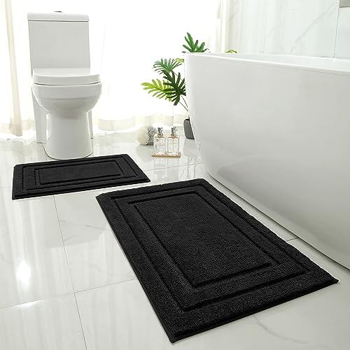 HOMEIDEAS Bathroom Rugs Sets 2 Piece, Super Soft and Absorbent Non Slip Microfiber Machine Washable Bath Mat Set (20" x 32" + 16" x 24", Black) - color: Loop- Black, size: 1'4" x 2'8" (16"x24"+20"x32")