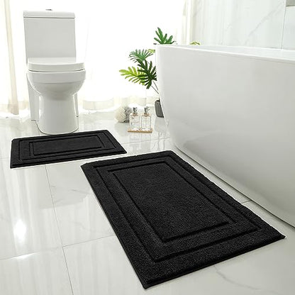 HOMEIDEAS Bathroom Rugs Sets 2 Piece, Super Soft and Absorbent Non Slip Microfiber Machine Washable Bath Mat Set (20" x 32" + 16" x 24", Black) - color: Loop- Black, size: 1'4" x 2'8" (16"x24"+20"x32")