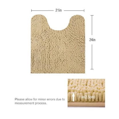 24"x21" U-Shaped Non-Slip Shaggy Chenille Toilet Contour Bathroom Rug with Water Absorbent, Beige - color: Beige, size: 24" x 21" (U-Shaped)